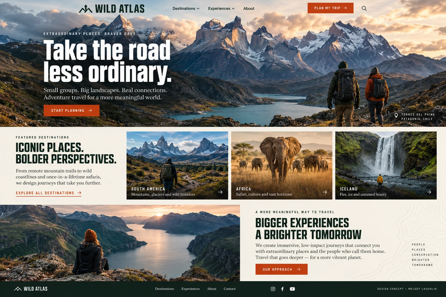 Wild Atlas sample homepage design for adventure travel