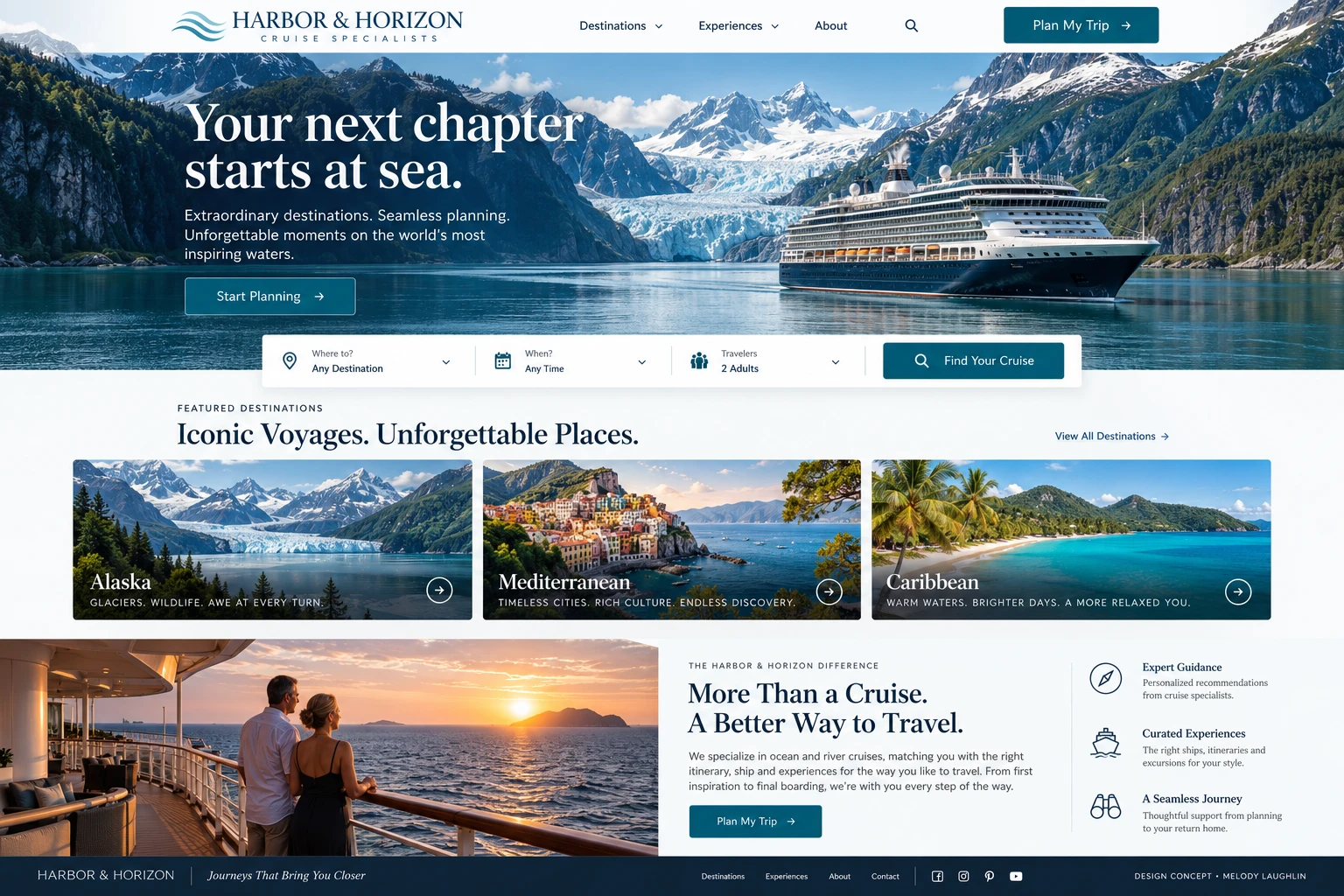 Harbor & Horizon sample homepage design for cruise specialists
